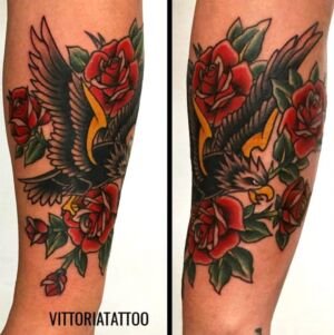 old school eagle and rose by vittoriatattoo