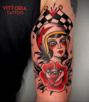 oldschool motorcycle girl tattoo