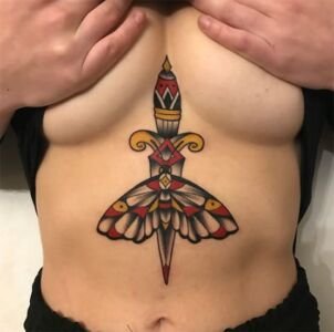 Old School Dagger Butterfly Tattoo
