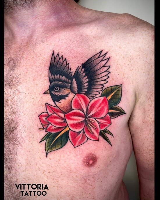 Tatouage Pinson Et Fleur -vittoriatattoo