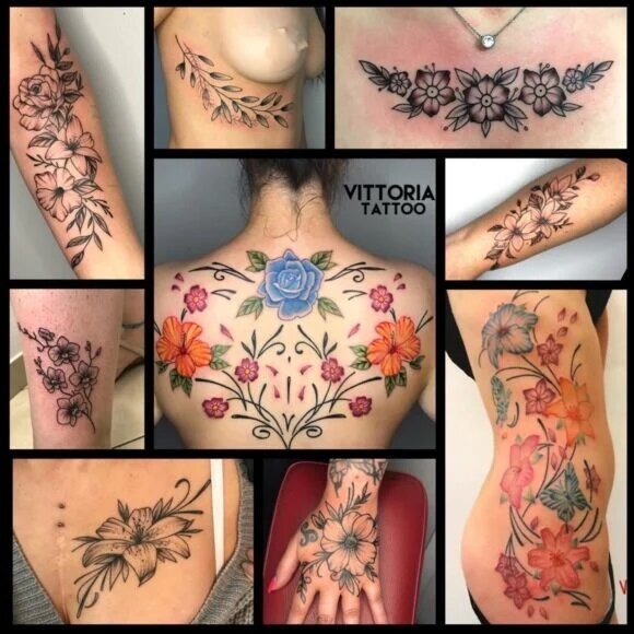 Fleurs En-noir Et Blanc Ou Couleur -tattoo By Vittoria