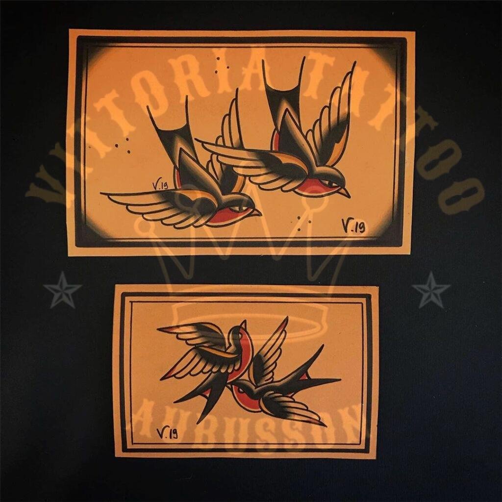 flash tattoo old school couleur – hirondelles en vol – vittoriatattoo