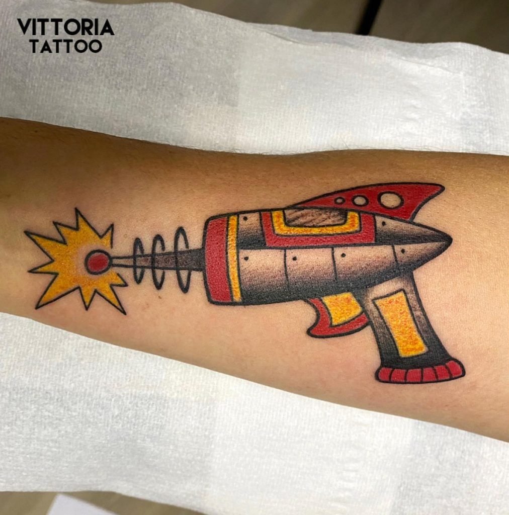 old school tattoo super space gun