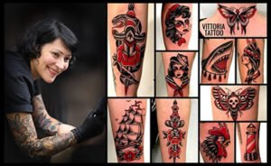 Tatoueuse professionnelle réalisant des tatouages traditionnels et old school au salon Vittoria Tattoo à Aubusson, Creuse (23200)