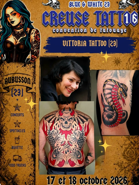 convention Creuse Tattoo les 17 et 18 octobre 2026 avec vittoriatattoo shop
