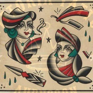 flash tattoo old school couleur – femmes fatales, rasoirs et larmes – vittoriatattoo