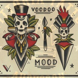 flash tattoo old school couleur – crânes vaudou et dagues rituelles – vittoriatattoo