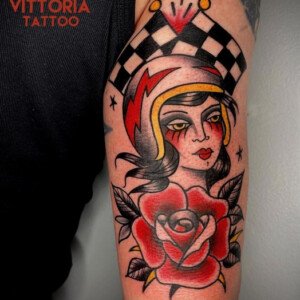 oldschool motorcycle girl tattoo
